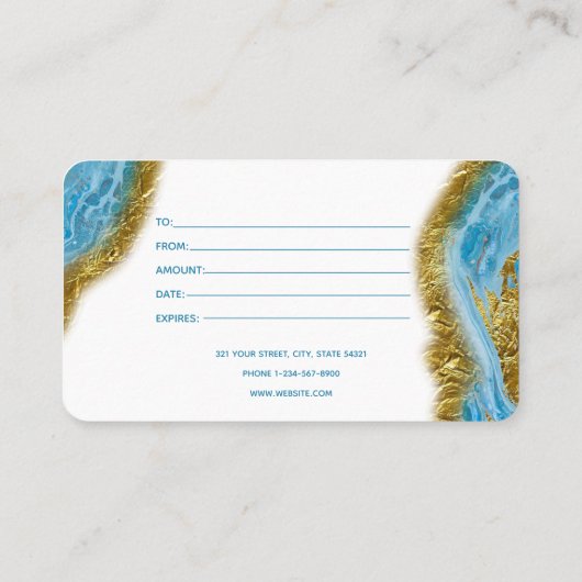 Blue Waterverf Marble Gold Hair Makeup Gift Kaart Visitekaartje (Achterkant)