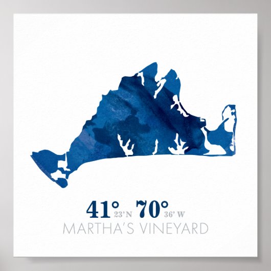 Blue Waterverf Martha's Vineyard Coordinates Poster (Voorkant)