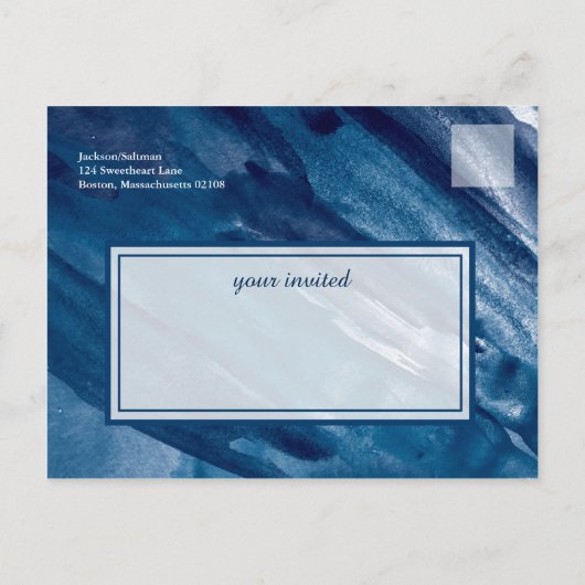 Blue Waterverf Martha's Vineyard Save the Date Aankondigingskaart (Achterkant)