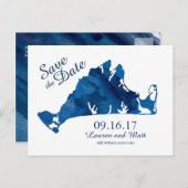 Blue Waterverf Martha's Vineyard Save the Date Aankondigingskaart (Voorkant / Achterkant)