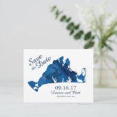 Blue Waterverf Martha's Vineyard Save the Date Aankondigingskaart (Staand voorkant)
