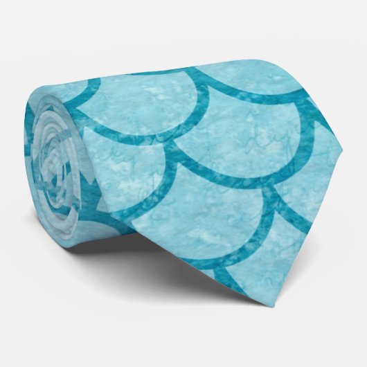Blue Waterverf Mermaid Scale Stropdas (Opgerold)