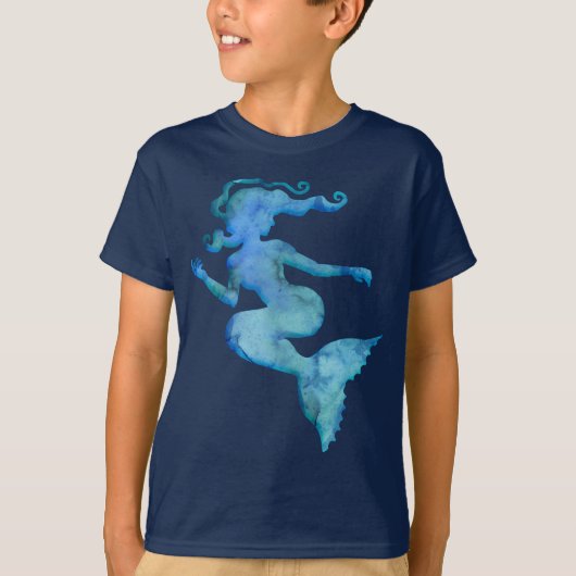Blue Waterverf Mermaid T-Shirt (Voorkant)