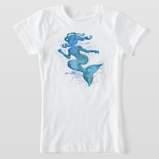 Blue Waterverf Mermaid T-Shirt (Laagn)