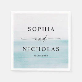 Blue Waterverf Minimalist Nautical Wedding Script Servet