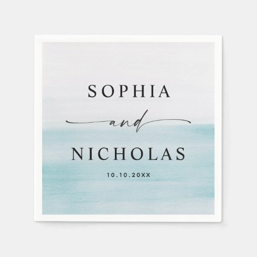 Blue Waterverf Minimalist Nautical Wedding Script Servet (Voorkant)