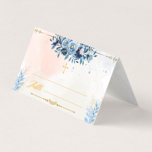 Blue Waterverf Modern Boy Dopen Place Card Kaart (Voorkant)