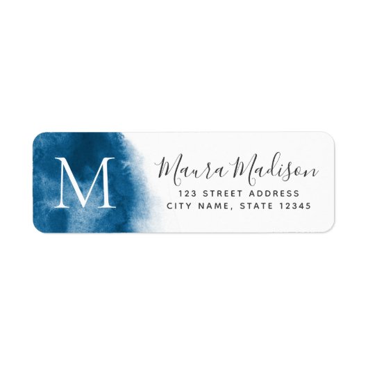 Blue waterverf monogram initiaal return address etiket (Voorkant)