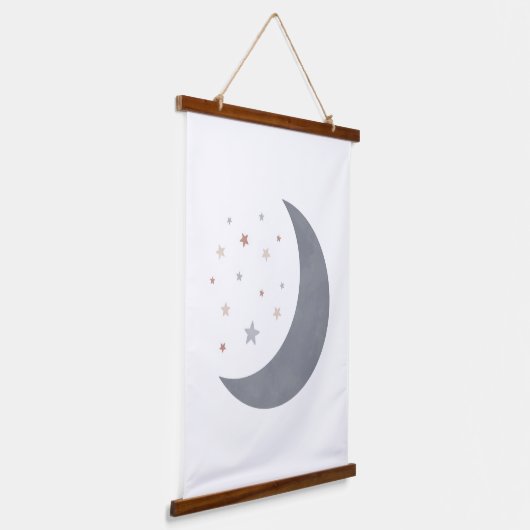 Blue Waterverf Moon Boho Nursery Decor Hangend Wandkleed (Gebogen)