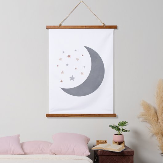 Blue Waterverf Moon Boho Nursery Decor Hangend Wandkleed (Slaapkamer)