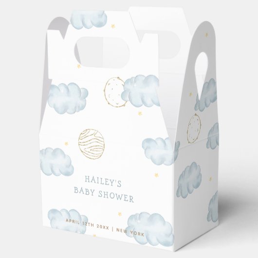 Blue Waterverf Moon Star Cloud Boy Baby shower Bedankdoosjes (Geopend)