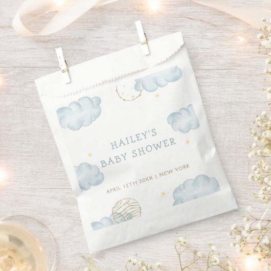Blue Waterverf Moon Star Cloud Boy Baby shower Bedankzakje (Geknipt)