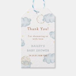 Blue Waterverf Moon Star Cloud Boy Baby shower Cadeaulabel