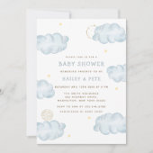 Blue Waterverf Moon Star Cloud Boy Baby shower Kaart (Voorkant)