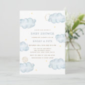Blue Waterverf Moon Star Cloud Boy Baby shower Kaart (Staand voorkant)