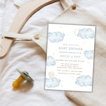 Blue Waterverf Moon Star Cloud Boy Baby shower