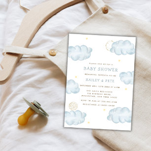 Blue Waterverf Moon Star Cloud Boy Baby shower Kaart