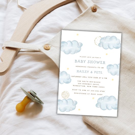 Blue Waterverf Moon Star Cloud Boy Baby shower Kaart
