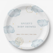 Blue Waterverf Moon Star Cloud Boy Baby shower Papieren Bordje (Voorkant)