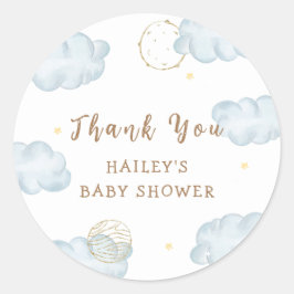 Blue Waterverf Moon Star Cloud Boy Baby shower Ronde Sticker