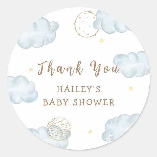 Blue Waterverf Moon Star Cloud Boy Baby shower Ronde Sticker (Voorkant)