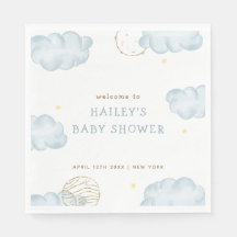 Blue Waterverf Moon Star Cloud Boy Baby shower