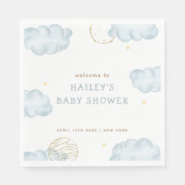 Blue Waterverf Moon Star Cloud Boy Baby shower Servet