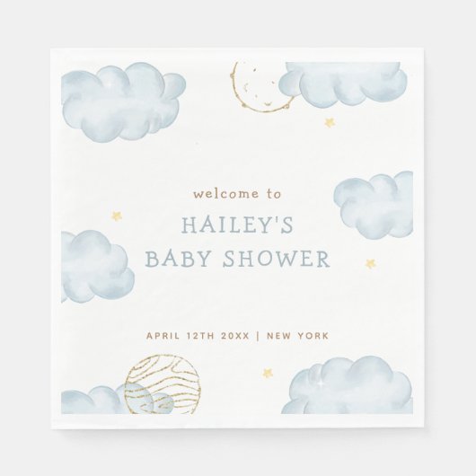Blue Waterverf Moon Star Cloud Boy Baby shower Servet (Voorkant)