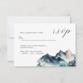 Blue Waterverf Mountain Wedding Design RSVP-kaart RSVP Kaartje