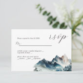 Blue Waterverf Mountain Wedding Design RSVP-kaart RSVP Kaartje (Staand voorkant)