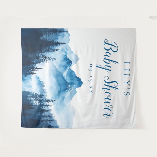 Blue Waterverf Mountains Baby shower achtergrond Wandkleed (Voorkant (horizontaal))