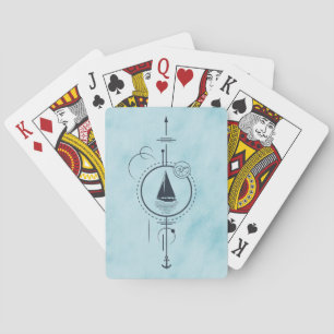 Blue Waterverf Nautical Sailboat Design Pokerkaarten