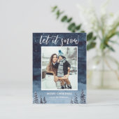 Blue Waterverf Night Let it Snow Christmas Feestdagenkaart (Staand voorkant)