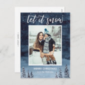 Blue Waterverf Night Let it Snow Christmas Feestdagenkaart (Voorkant / Achterkant)