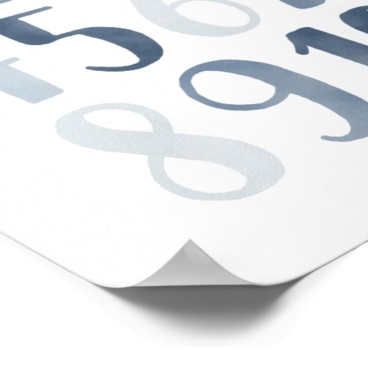 Blue Waterverf Numbers educatief verpleeghuis Deco Poster (Hoek)