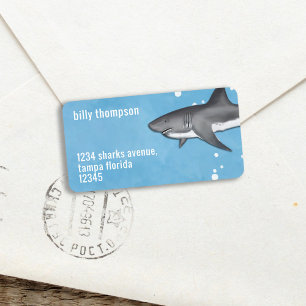 Blue Waterverf Ocean Sharks retouradres Etiket