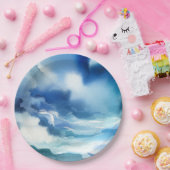 Blue Waterverf Ocean Water Waves Verjaardagsfeest Papieren Bordje (Feest)