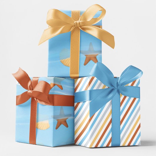 Blue Waterverf Ocean Waves Pattern Inpakpapier Vel