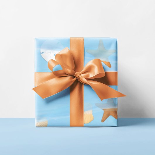 Blue Waterverf Ocean Waves Pattern Inpakpapier Vel