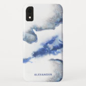 Blue Waterverf Ombre Marble Monogram Case-Mate iPhone Case (Achterkant)