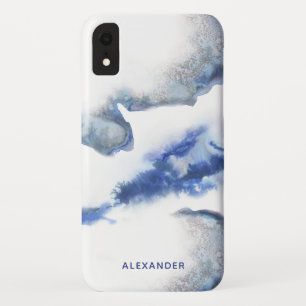Blue Waterverf Ombre Marble Monogram Case-Mate iPhone Case