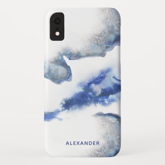 Blue Waterverf Ombre Marble Monogram Case-Mate iPhone Case (Achterkant)