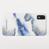 Blue Waterverf Ombre Marble Monogram Case-Mate iPhone Case (Achterkant (horizontaal))