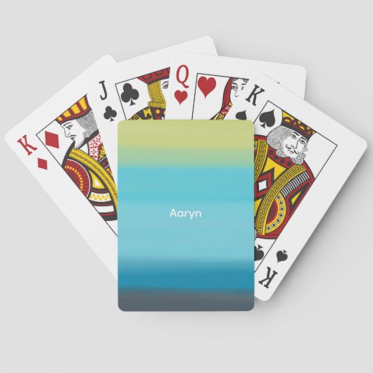 Blue Waterverf Ombre Monogram Pokerkaarten (Achterkant)