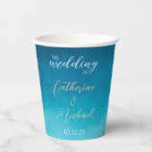 Blue Waterverf Ombre Monogrammed Papieren Bekers (Voorkant)