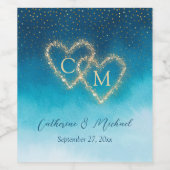 Blue Waterverf Ombre Monogrammed Wijn Etiket (Enkel label)