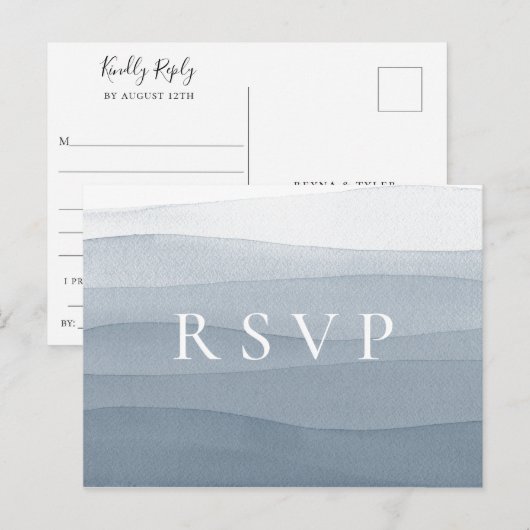 Blue Waterverf Ombre Wedding RSVP Song Request Uitnodiging Briefkaart (Voorkant / Achterkant)