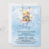 Blue Waterverf One Lucky Duck Boy 1st Birthday Kaart (Voorkant)