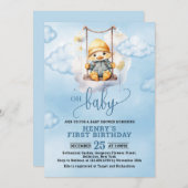 Blue Waterverf One Lucky Duck Boy 1st Birthday Kaart (Voorkant / Achterkant)