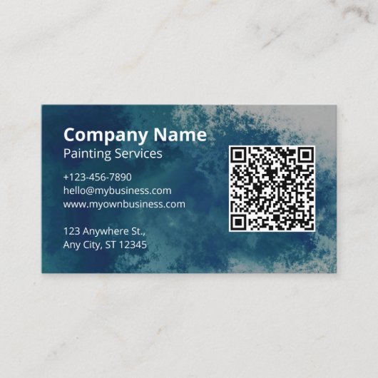 Blue Waterverf Painter QR-code Visitekaartje (Voorkant)